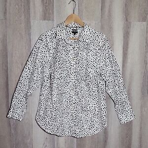 🛍Talbots Plus Womens 14W Button Up Blouse Non‎ Iron Cheetah Dots Gold Shimmer